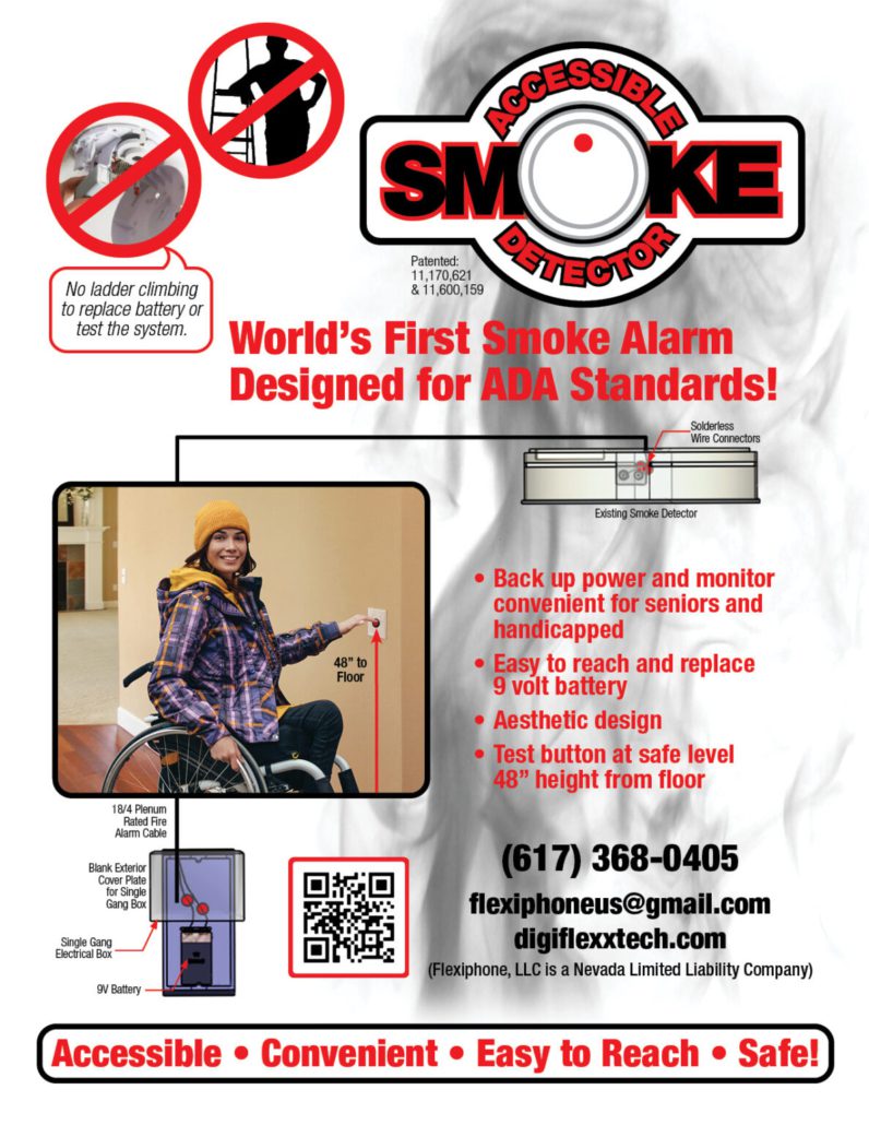 Accessible smoke detector advertisement with wheelchair user
